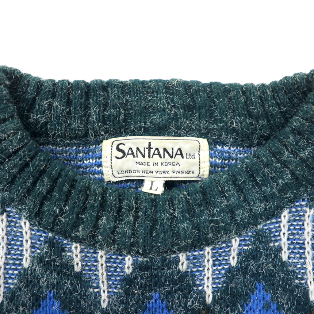 SANTANA 90's Allover Pattern Knit Sweater L Gray Acrylic