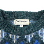 SANTANA 90's Allover Pattern Knit Sweater L Gray Acrylic