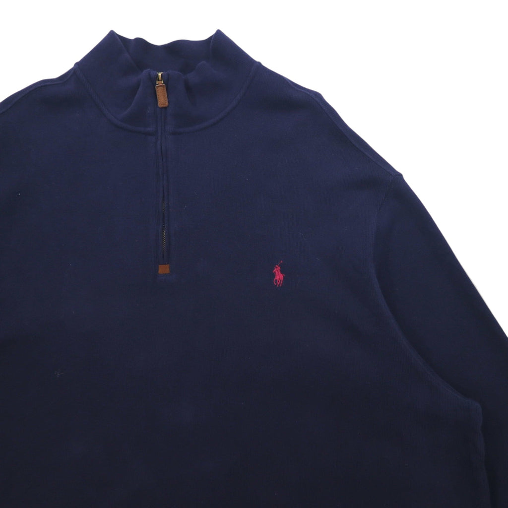 POLO RALPH LAUREN Half-Zip Sweatshirt 2XLT Navy Cotton Small Pony Embroidery