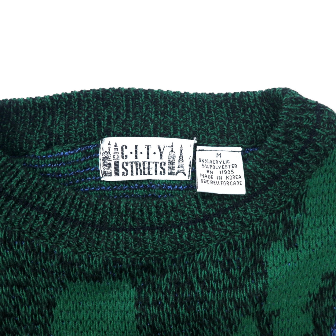 CITY STREETS 90's Allover Pattern Knit Sweater M Green Acrylic
