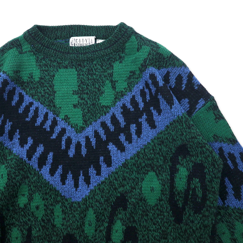 CITY STREETS 90's Allover Pattern Knit Sweater M Green Acrylic