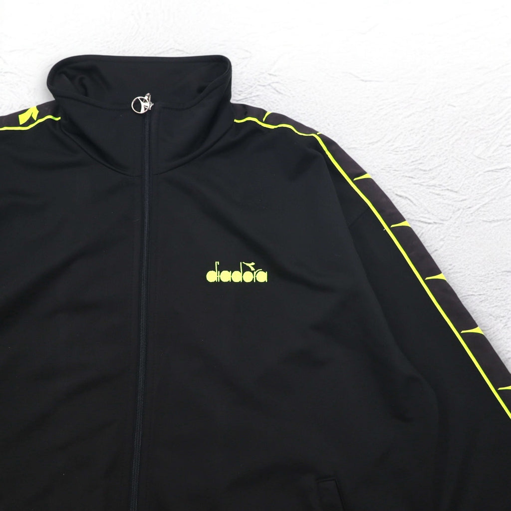 DIADORA 90s Track Jacket Jersey XL Black Logo Tape Sideline