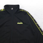 DIADORA 90s Track Jacket Jersey XL Black Logo Tape Sideline