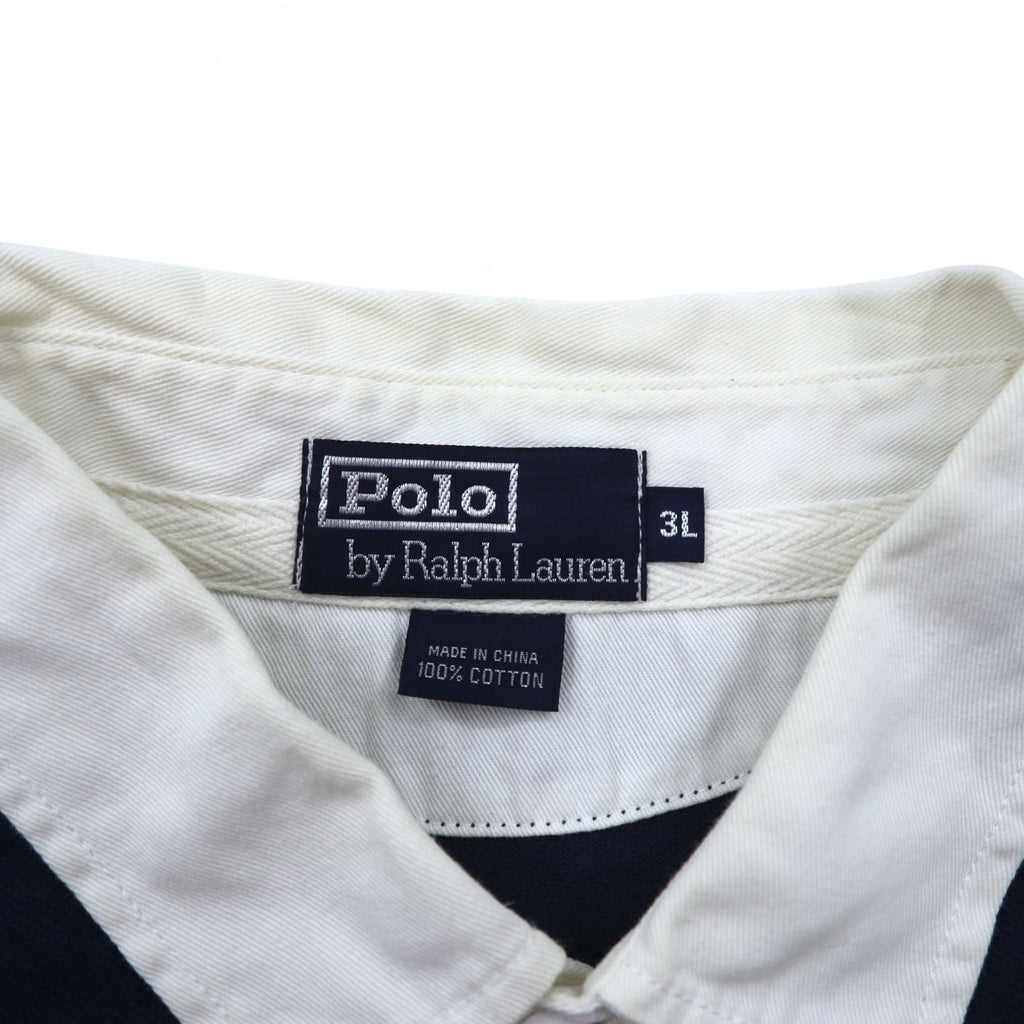 Polo by Ralph Lauren 90年代 ラインデザイン ポロシャツ 3XL ネイビー 鹿の子 エンブレムロゴ刺繍
