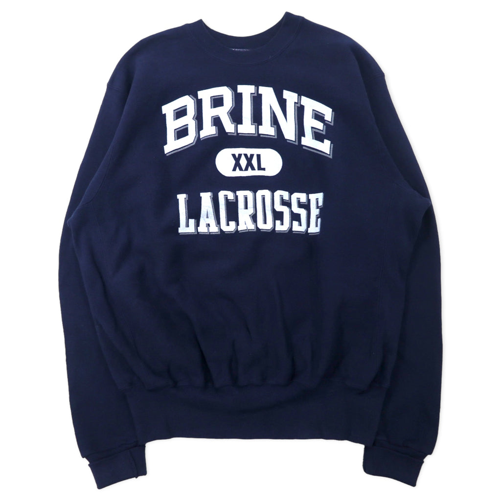 日本然リトテ-古着オンライン-BRINE USA製 90年代 リバースウィーブ スウェット XL ネイビー コットン 裏起毛 LACROSSE ビッグサイズ-BRINE USA MADE 90's Reverse Weave Sweatshirt XL Navy Cotton BRUSHED LINING LACROSSE Big Size