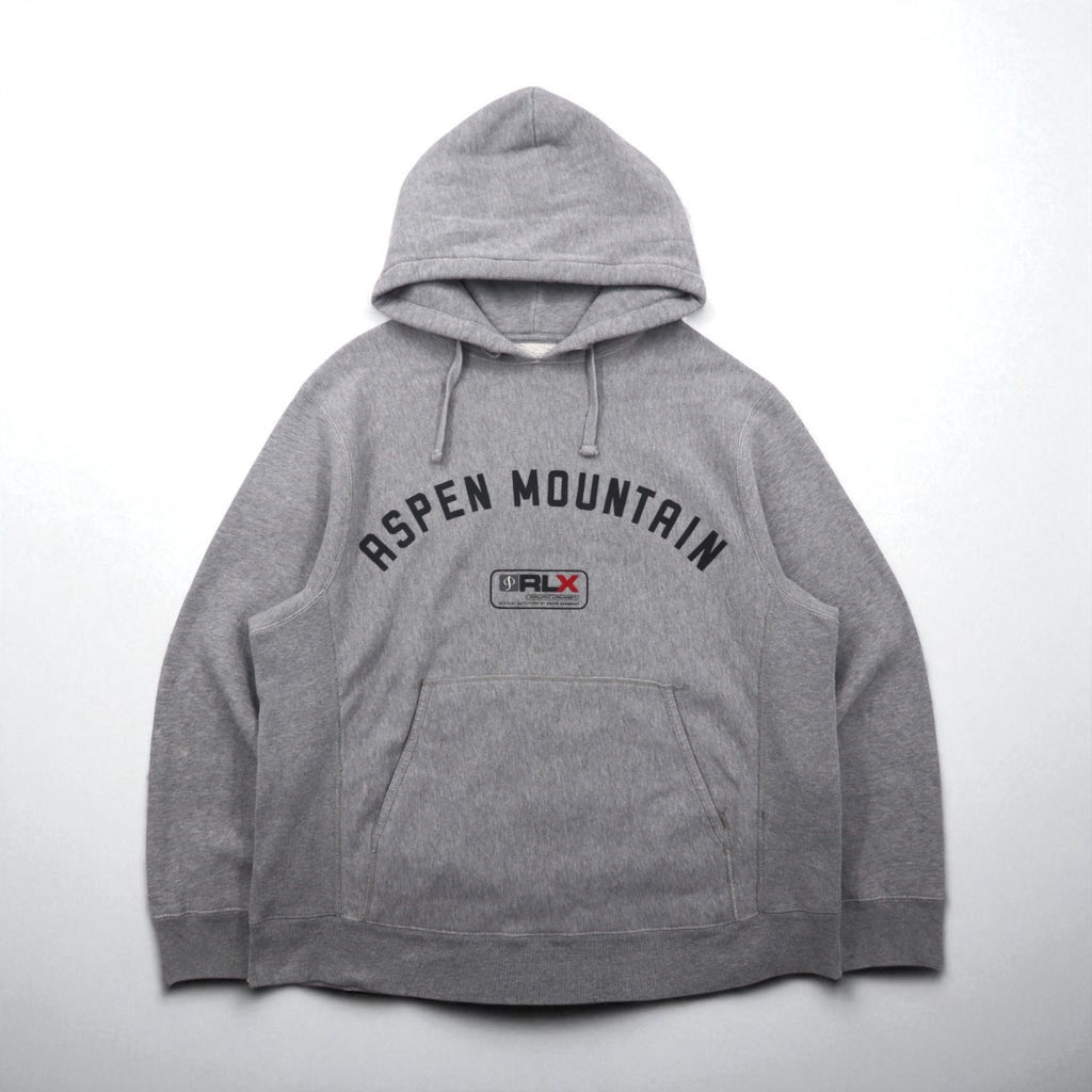 RLX Ralph Lauren Reverse Weave Hoodie, Size L, Gray, Arch Logo, ASPEN MOUNTAIN