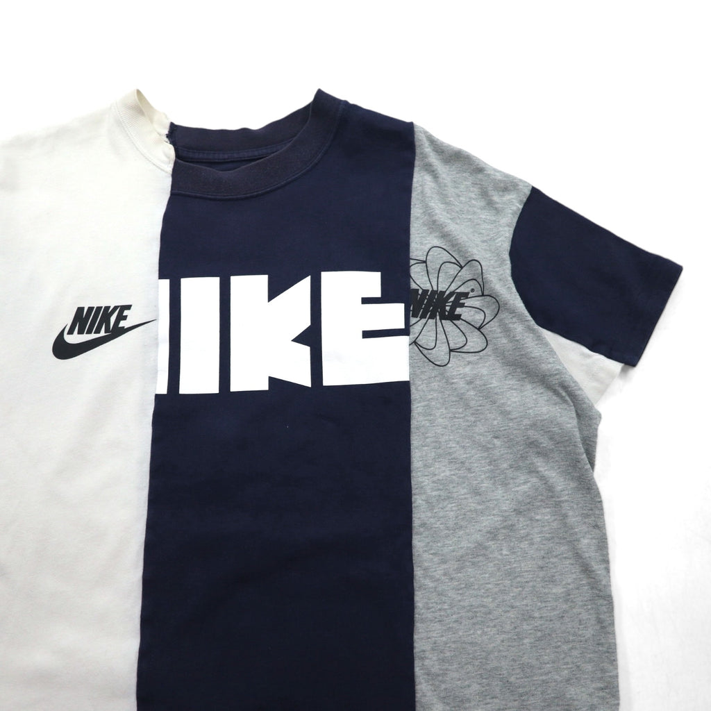 sacai x NIKE Reconstructed T-Shirt, Size L, White, Navy, Gray, Windmill Design, Rugged Nike Cotton