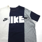 sacai x NIKE Reconstructed T-Shirt, Size L, White, Navy, Gray, Windmill Design, Rugged Nike Cotton