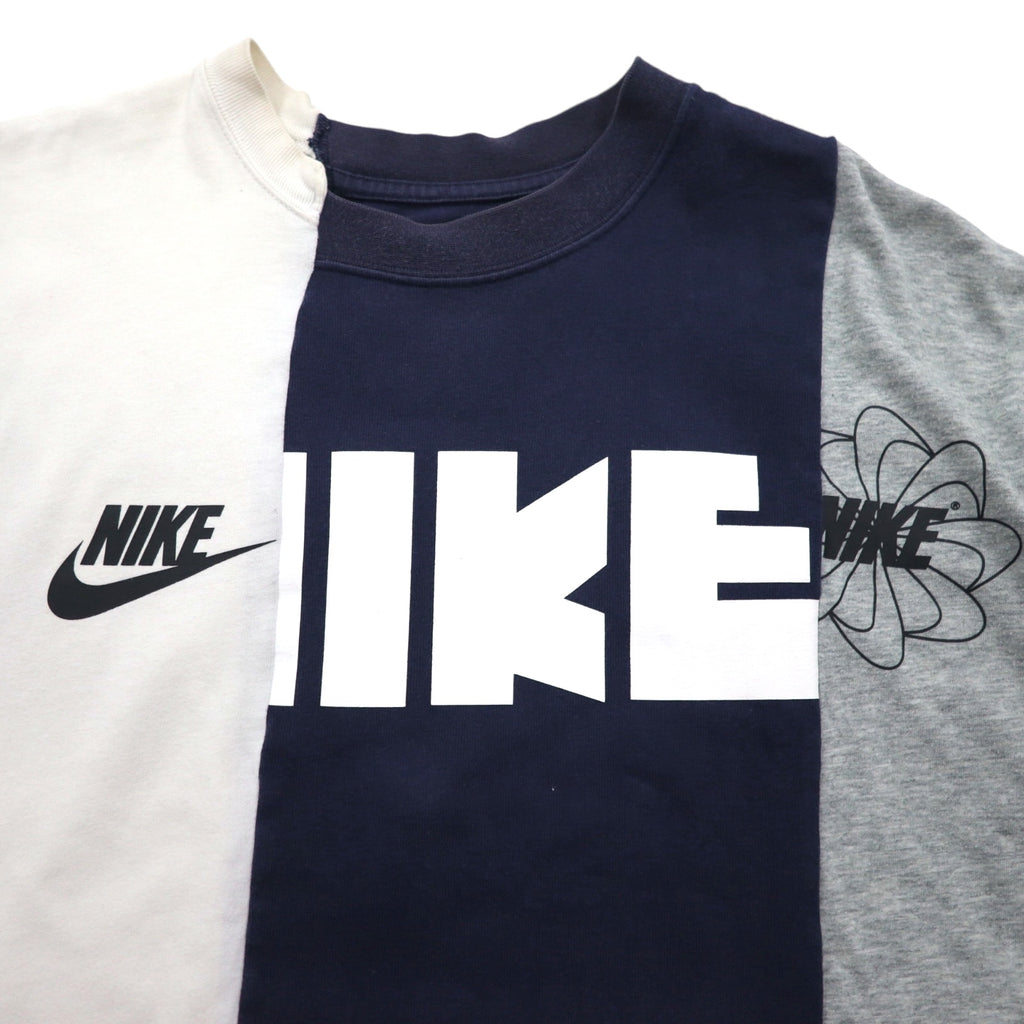 sacai x NIKE Reconstructed T-Shirt, Size L, White, Navy, Gray, Windmill Design, Rugged Nike Cotton