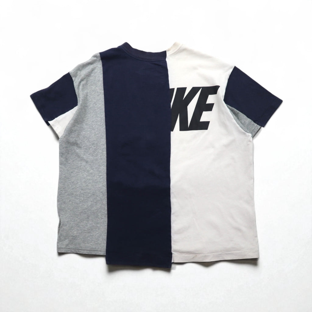 sacai x NIKE Reconstructed T-Shirt, Size L, White, Navy, Gray, Windmill Design, Rugged Nike Cotton