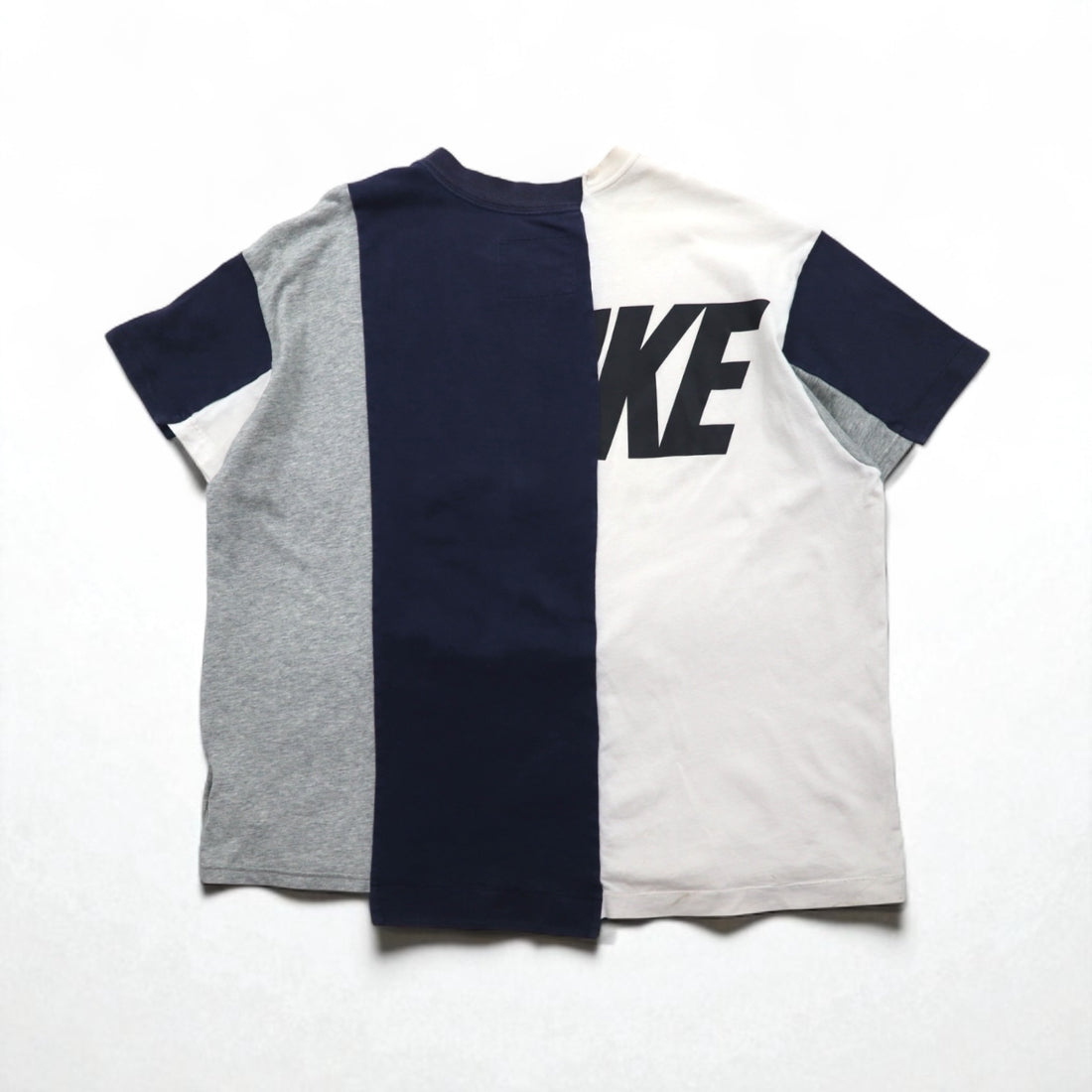 sacai x NIKE Reconstructed T-Shirt, Size L, White, Navy, Gray, Windmill Design, Rugged Nike Cotton