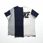 sacai x NIKE Reconstructed T-Shirt, Size L, White, Navy, Gray, Windmill Design, Rugged Nike Cotton