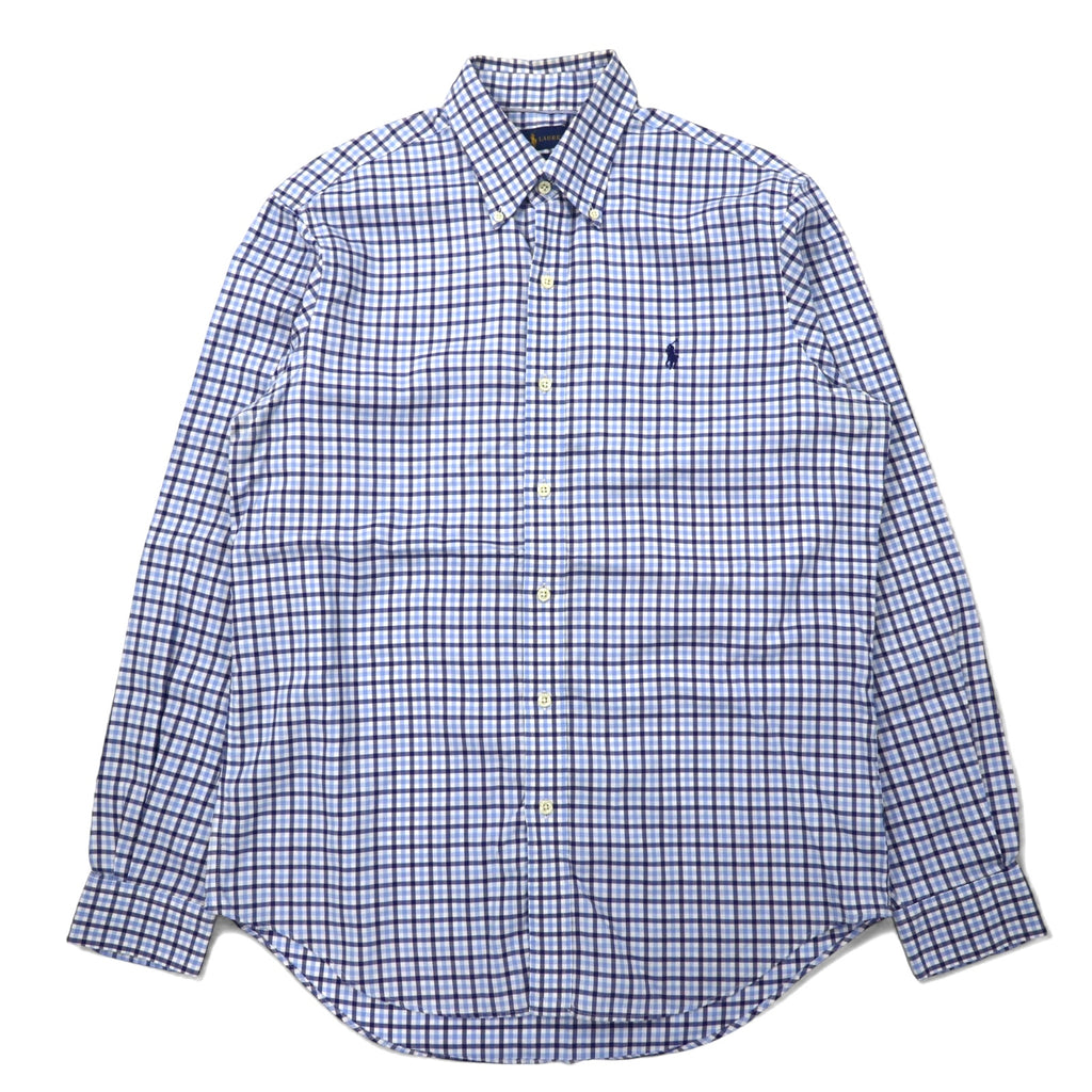 日本然リトテ-古着オンライン-RALPH LAUREN ボタンダウンシャツ M ブルー チェック コットン NON-IRON スモールポニー 刺繍-RALPH LAUREN button-down Shirts M Blue Checked Cotton NON-IRON Small Pony Embroidery