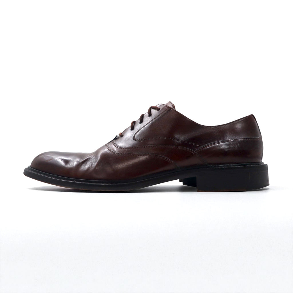 JOHNSTON &amp; MURPHY Italian Handcrafted Plain Toe Dress Shoes, Size 28cm, Brown Leather, 15-1528