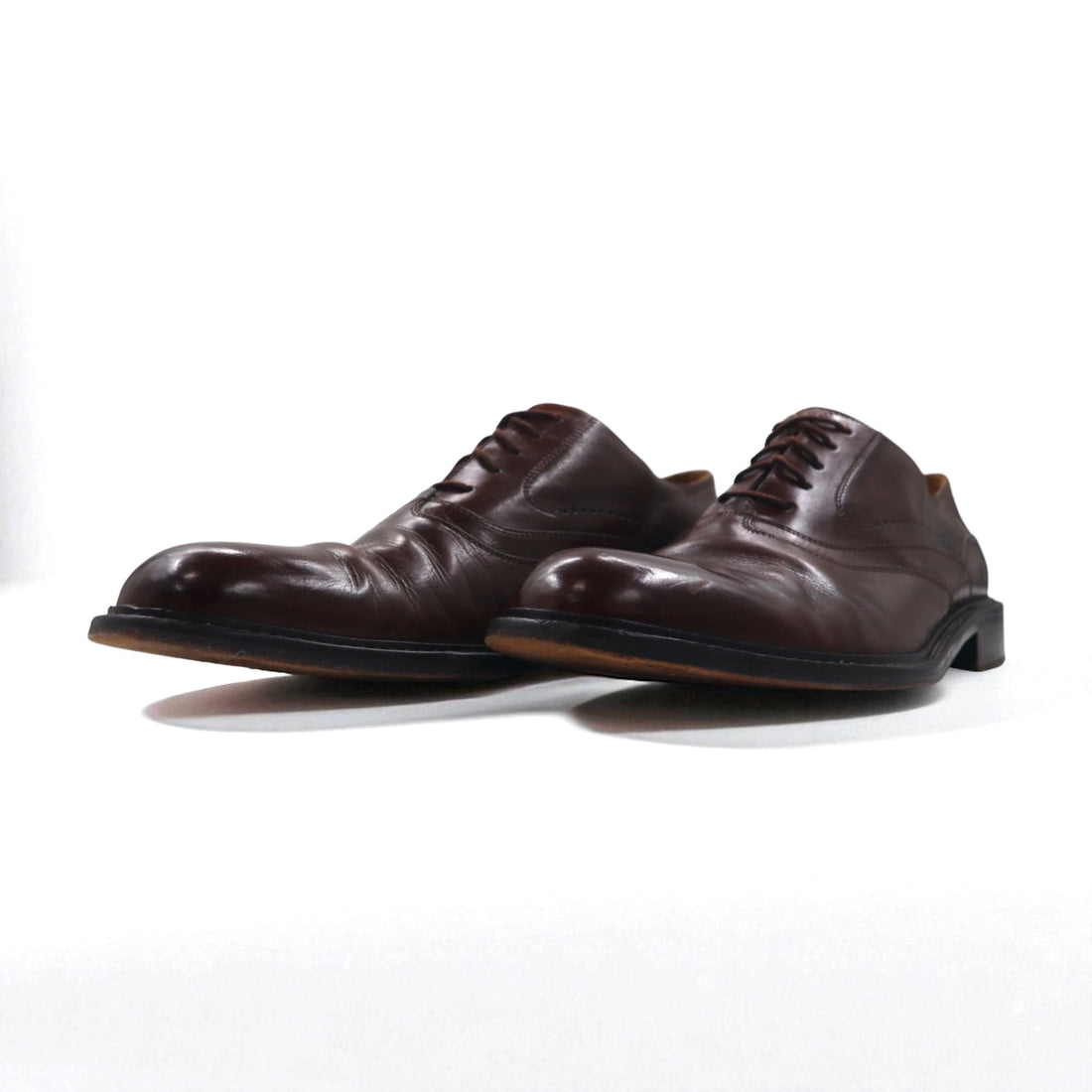 JOHNSTON &amp; MURPHY Italian Handcrafted Plain Toe Dress Shoes, Size 28cm, Brown Leather, 15-1528