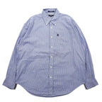 TOMMY HILFIGER 90s Big Size Button Down Shirt L Blue Striped Cotton