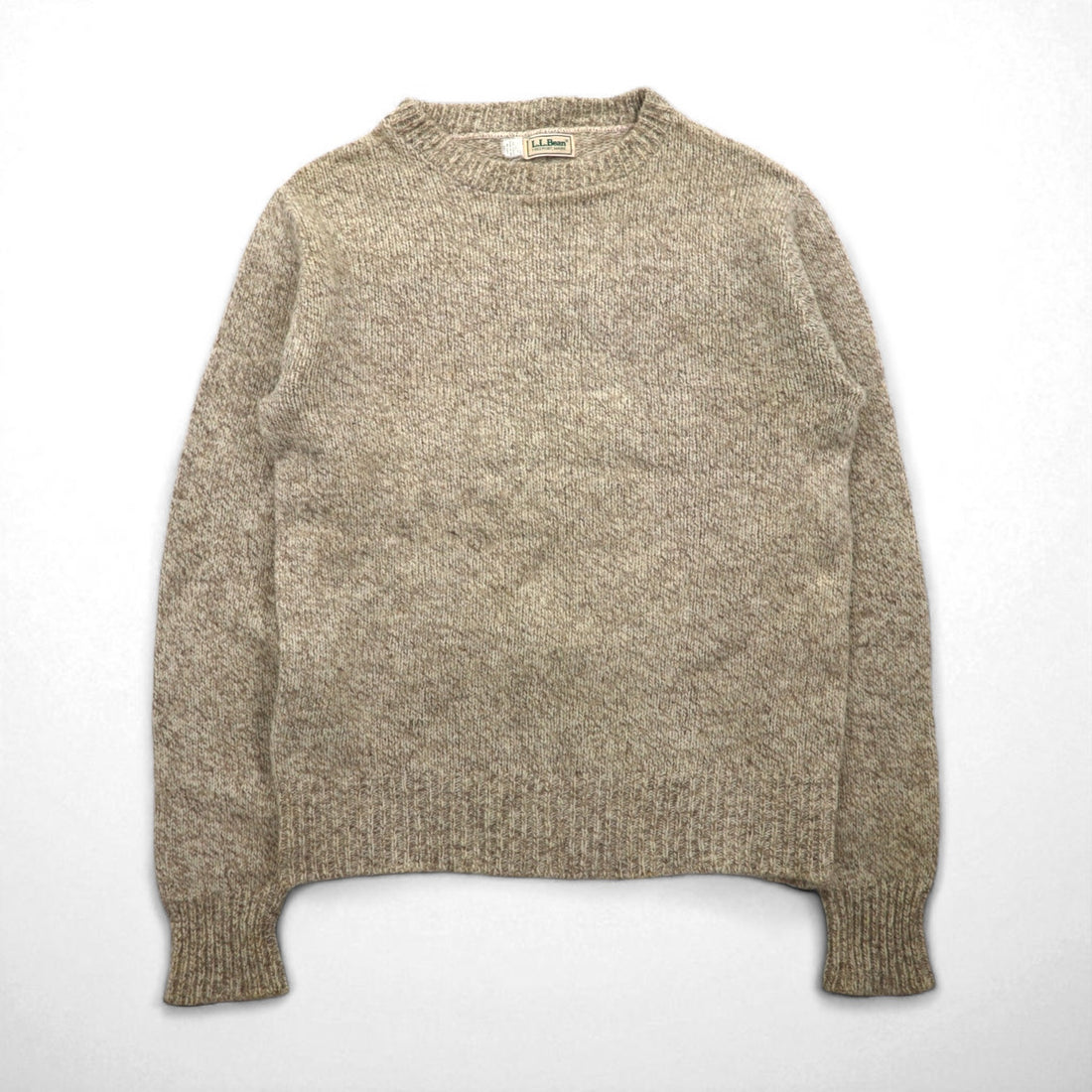 LLBean 90s USA Made Crew Neck Knit Sweater, Size L, Beige Wool Ribbed Knit