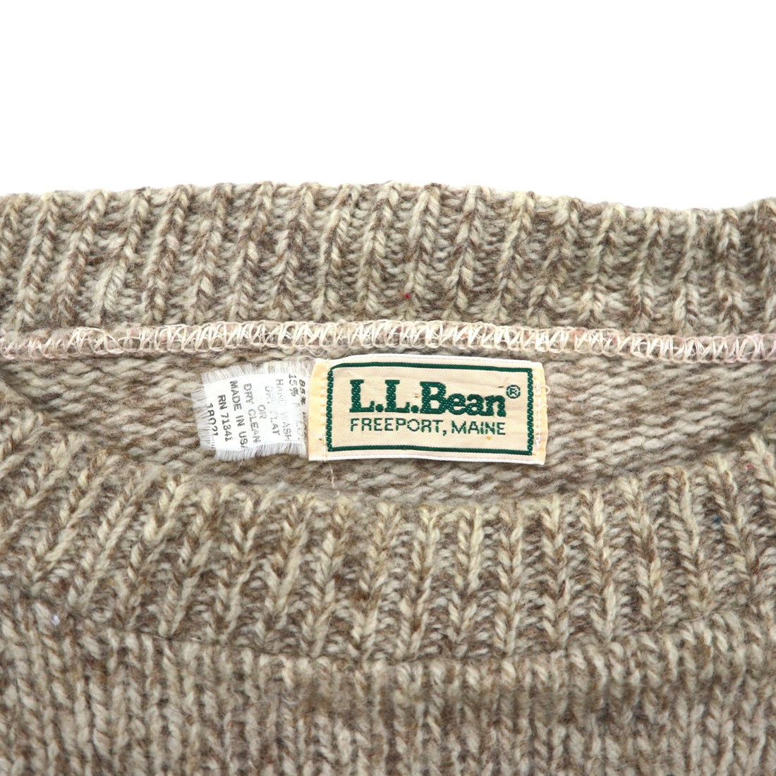 L.L.Bean 90年代 USA製 クルーネック ニット セーター L ベージュ ウール リブ編み