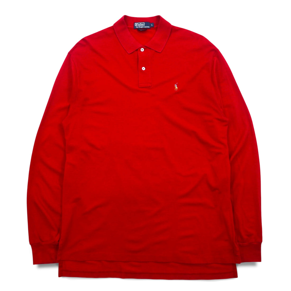 Polo by Ralph Lauren 90年代 長袖 ポロシャツ L レッド ピマコットン 鹿の子 スモールポニー刺繍 ペルー製