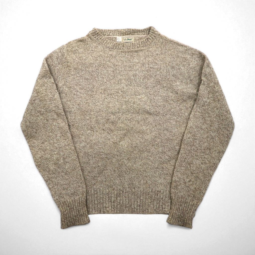 L.L.Bean 90年代 USA製 クルーネック ニット セーター L ベージュ ウール リブ編み