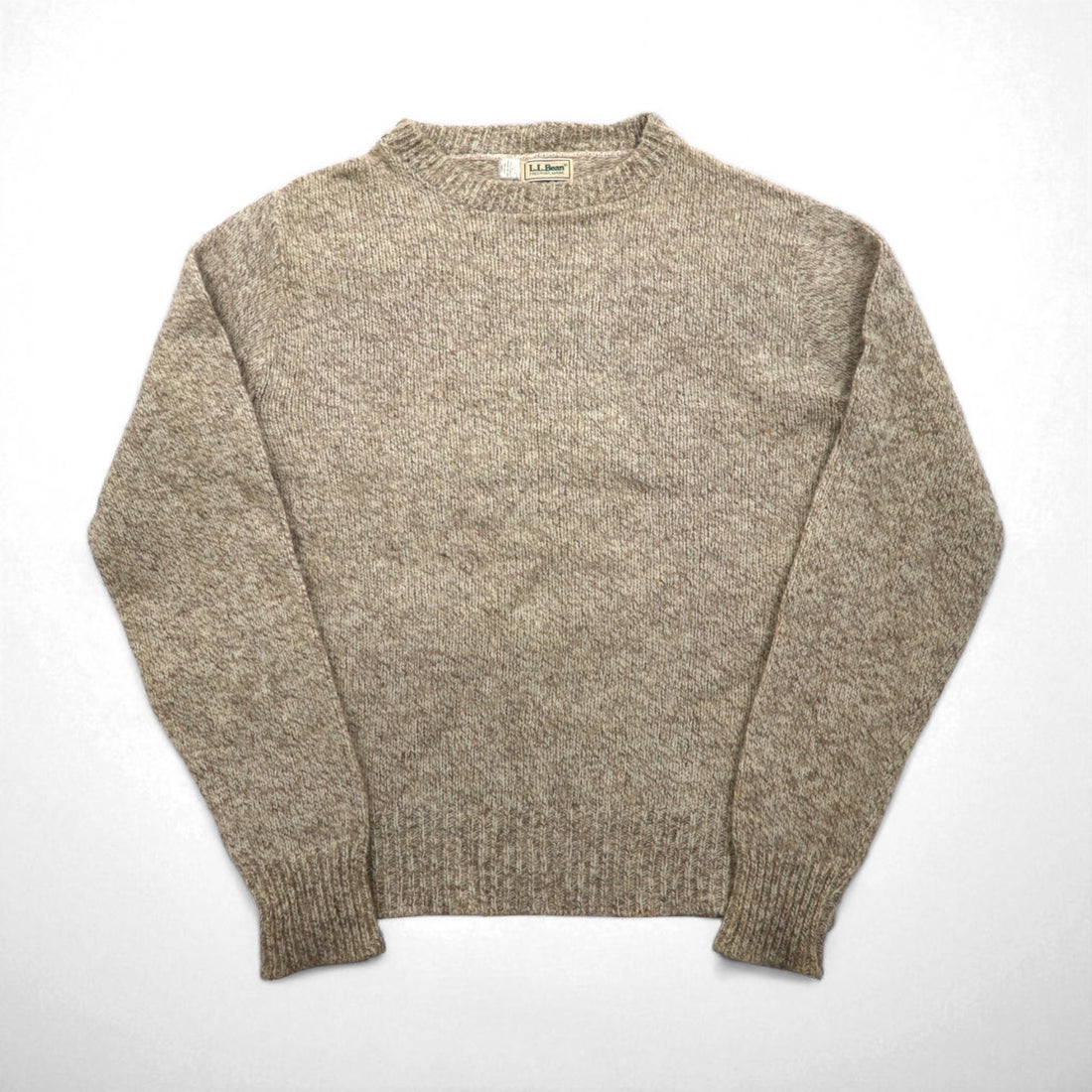 L.L.Bean 90年代 USA製 クルーネック ニット セーター L ベージュ ウール リブ編み