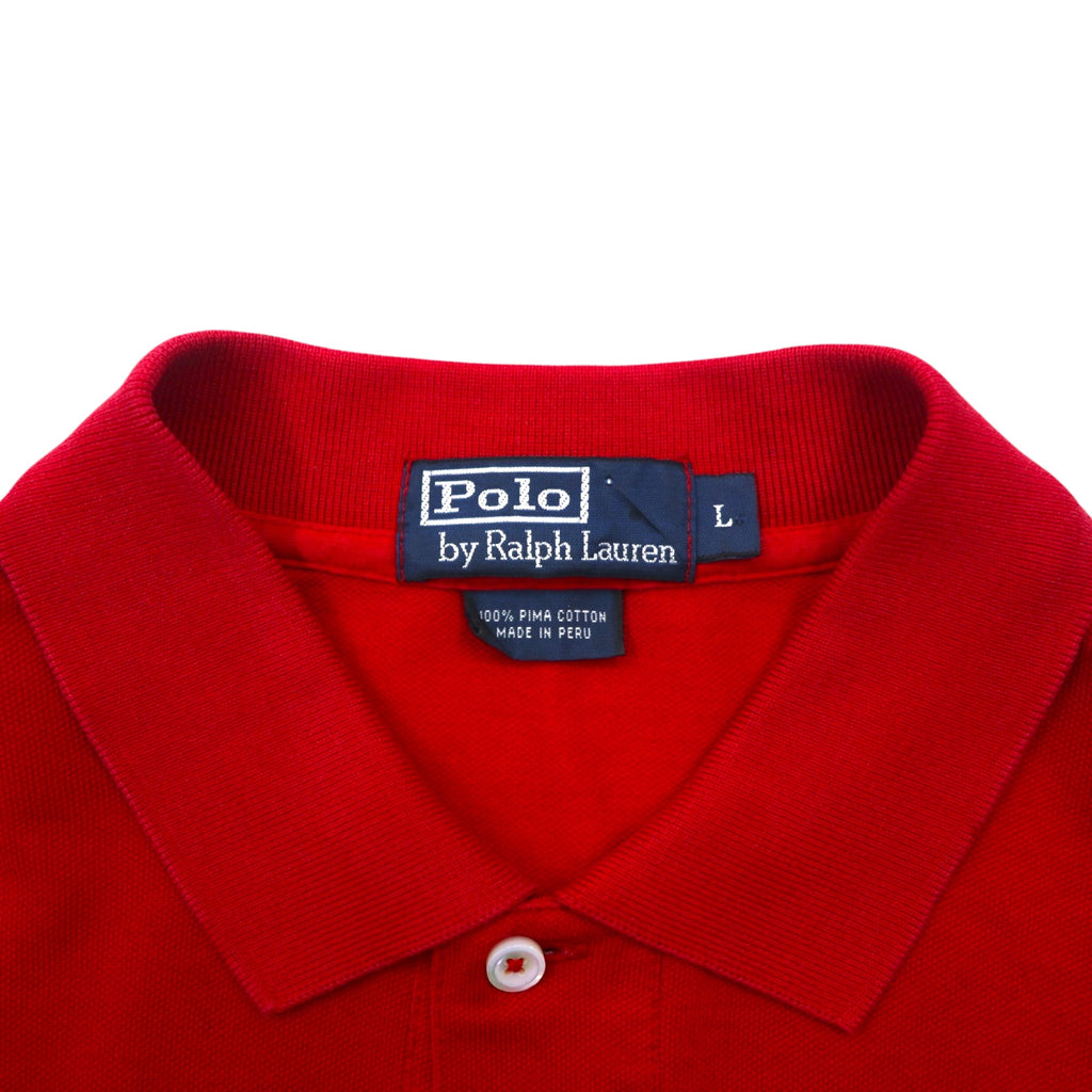 Polo by Ralph Lauren 90年代 長袖 ポロシャツ L レッド ピマコットン 鹿の子 スモールポニー刺繍 ペルー製
