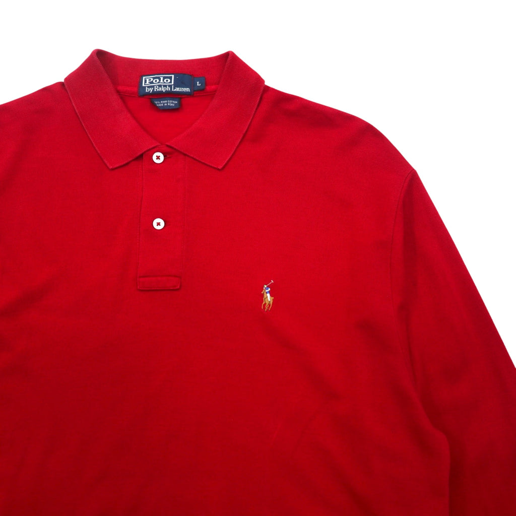 Polo by Ralph Lauren 90年代 長袖 ポロシャツ L レッド ピマコットン 鹿の子 スモールポニー刺繍 ペルー製