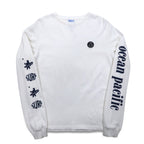 ocean pacific long sleeve t-shirt medium white cotton sleeve print