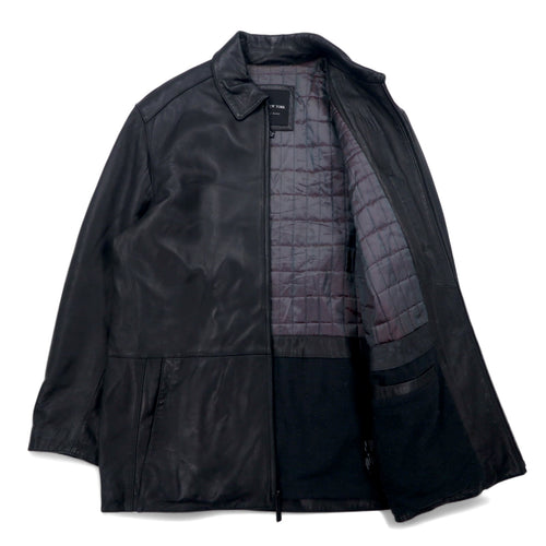 90s Vintage Leather Jacket MARC NEW YORK ANDREW MARC 90s Zip-up Car Coat Leather Jacket L Black Quilted Liner