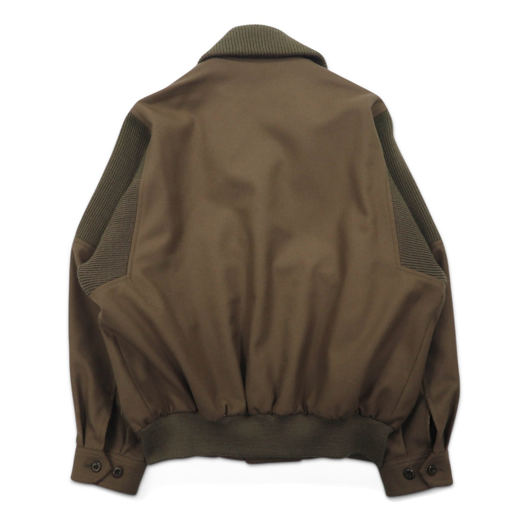 Burberrys Shawl Collar A-1 Military Jacket Blouson L Brown Ribbed Wool Knit Logo Embroidery