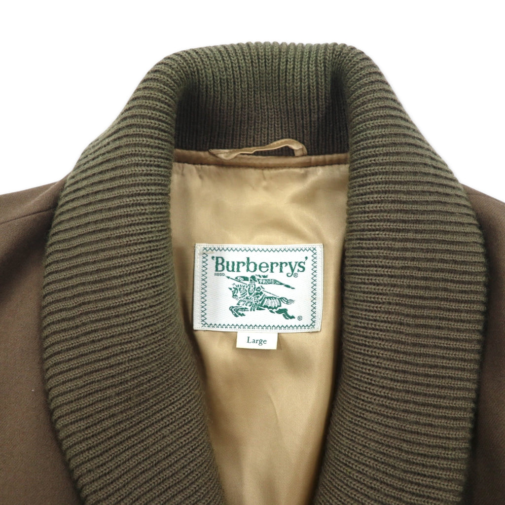 Burberrys Shawl Collar A-1 Military Jacket Blouson L Brown Ribbed Wool Knit Logo Embroidery