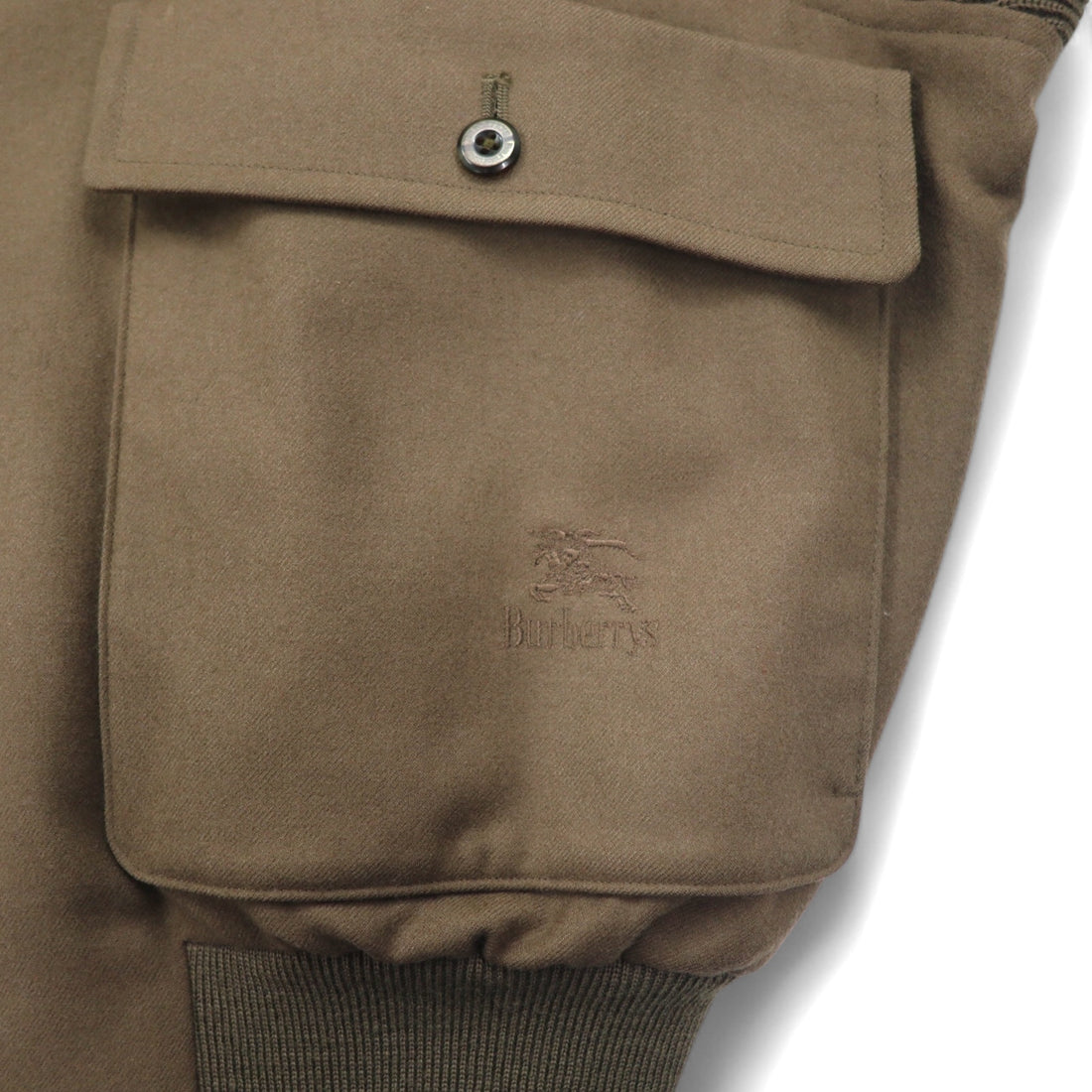 Burberrys Shawl Collar A-1 Military Jacket Blouson L Brown Ribbed Wool Knit Logo Embroidery