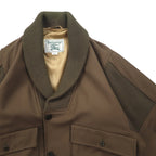 Burberrys Shawl Collar A-1 Military Jacket Blouson L Brown Ribbed Wool Knit Logo Embroidery