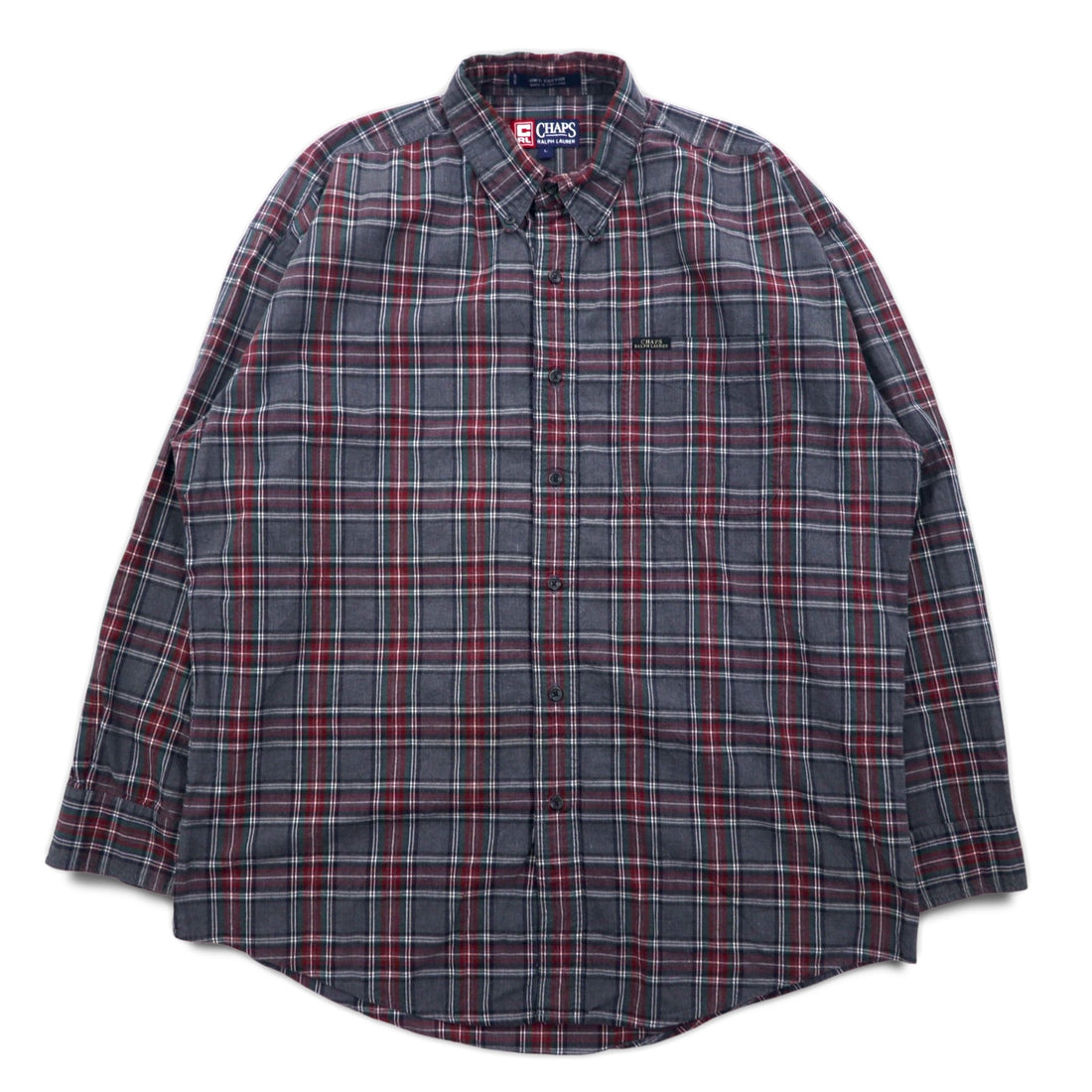 CHAPS RALPH LAUREN 90s Button-down Shirt L Gray Check Cotton Big Size