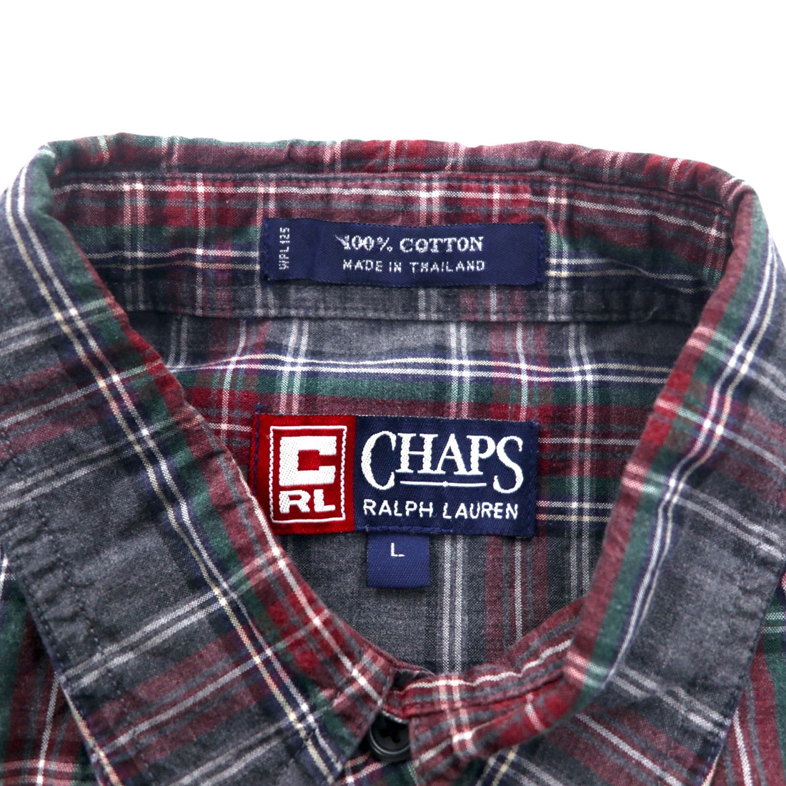 CHAPS RALPH LAUREN 90s Button-down Shirt L Gray Check Cotton Big Size