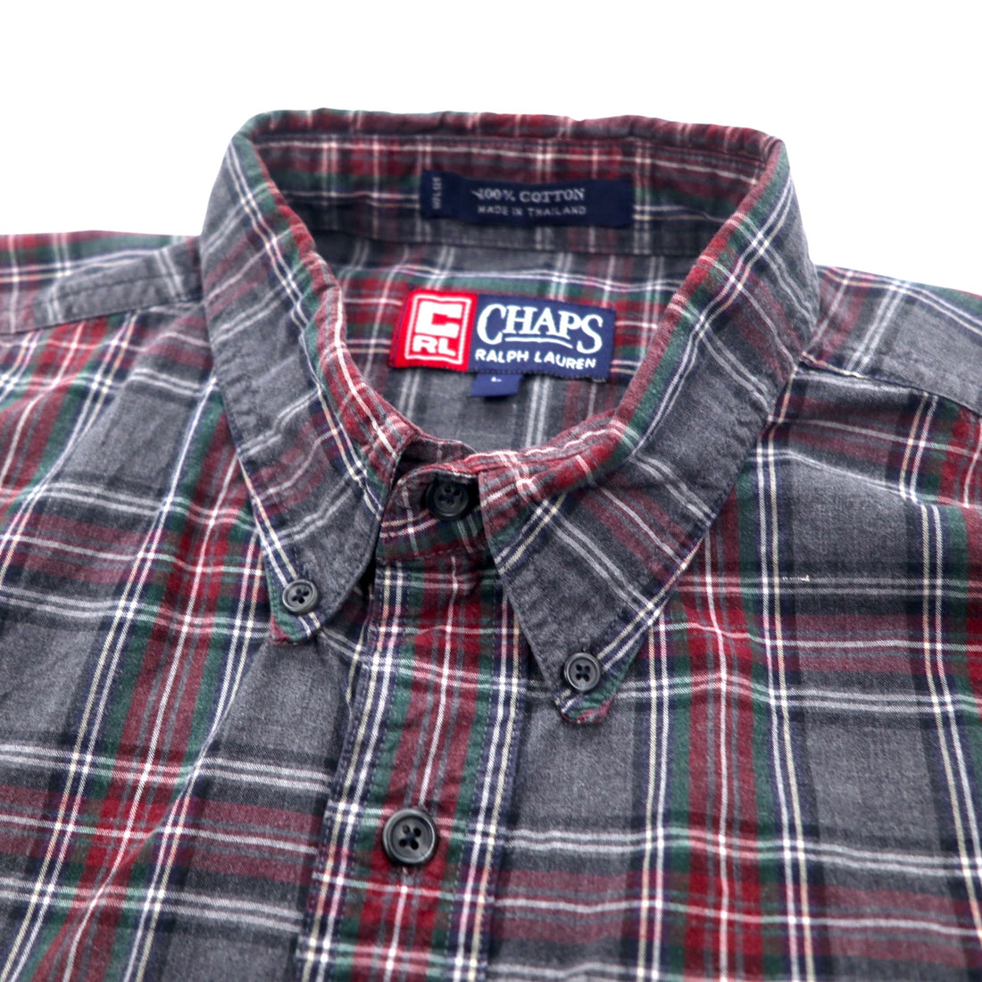 CHAPS RALPH LAUREN 90s Button-down Shirt L Gray Check Cotton Big Size