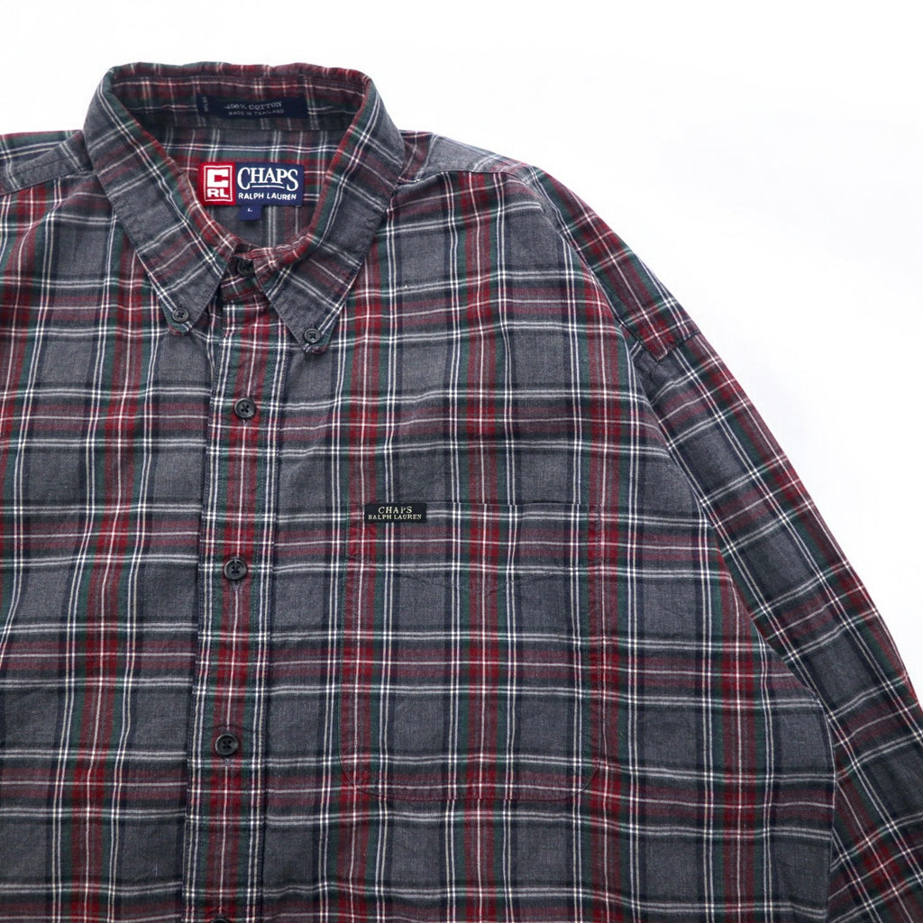 CHAPS RALPH LAUREN 90s Button-down Shirt L Gray Check Cotton Big Size