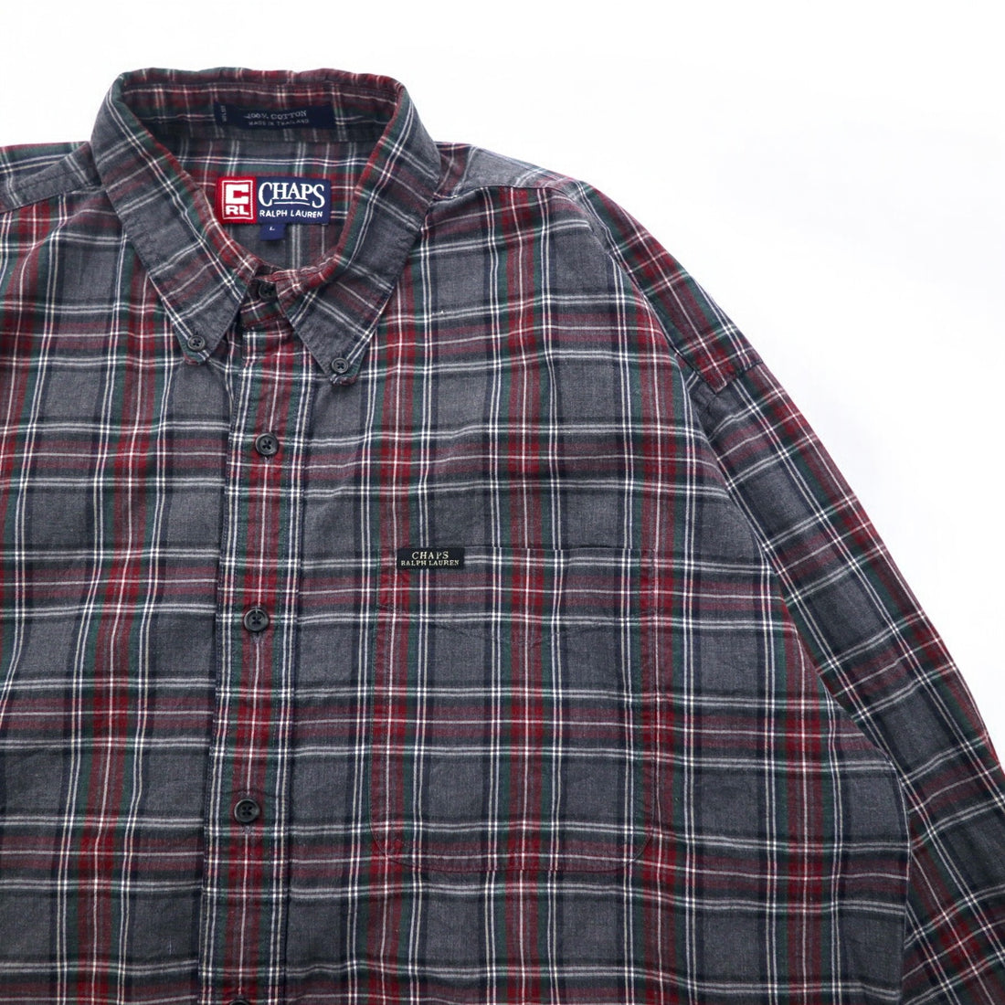 CHAPS RALPH LAUREN 90s Button-down Shirt L Gray Check Cotton Big Size