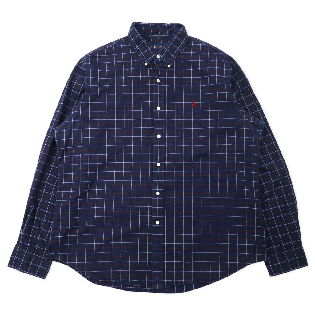 日本然リトテ-古着オンライン-RALPH LAUREN ボタンダウンシャツ XL ネイビー チェック コットン スモールポニー刺繍-Ralph Lauren Button-Down SHIRTS XL Navy CHECKED Cotton Small Pony Embroidery