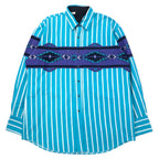 日本然リトテ-古着オンライン-Vintage Western Shirts USA製 ヴィンテージ ウエスタンシャツ L ブルー ストライプ チマヨ柄 コットン ビッグサイズ-Vintage Western Shirts USA Made Vintage Western Shirt L Blue Striped Chimayo Pattern Cotton Big Size
