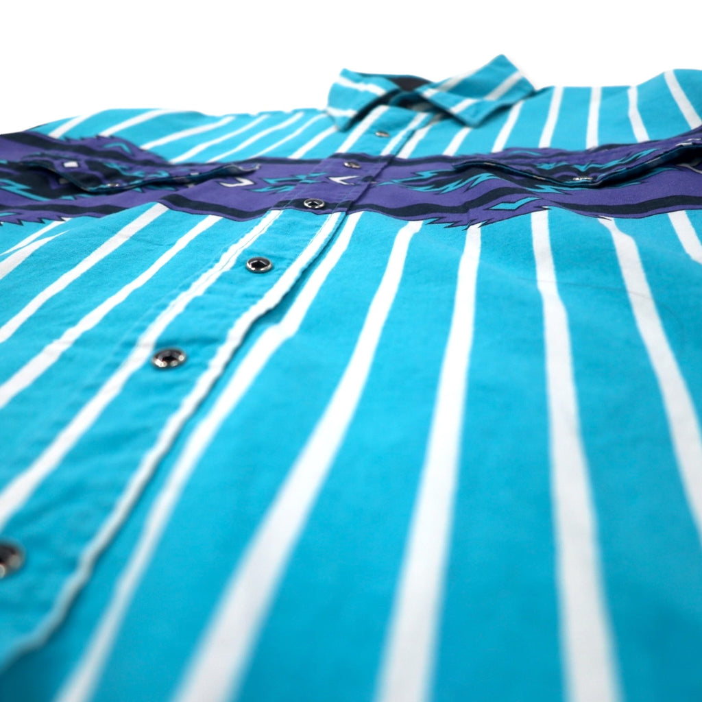 Vintage Western Shirts Made in USA Vintage Western Shirt L Blue Stripe Chimayo Pattern Cotton Big Size