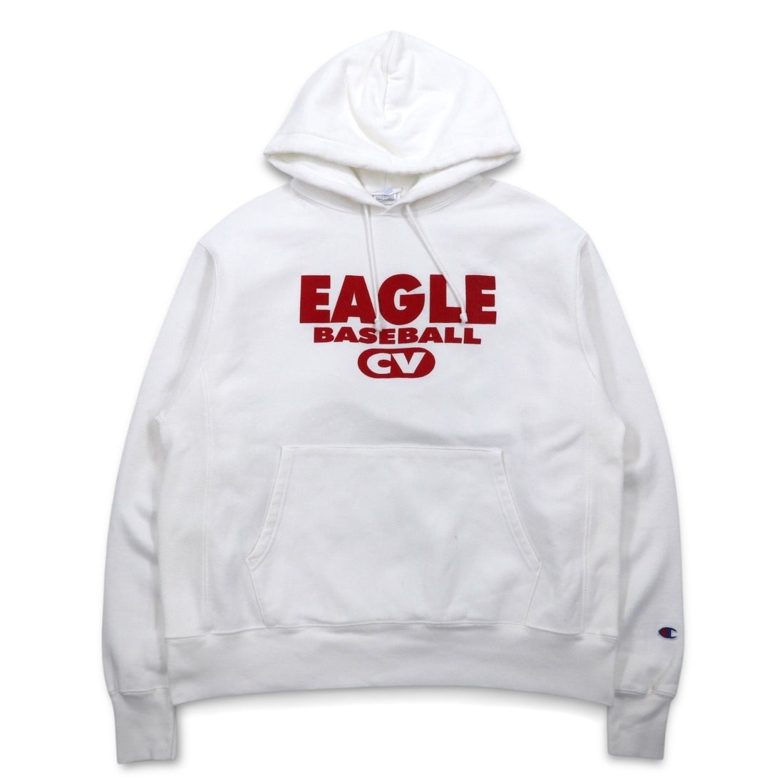 Champion Reverse Weave Pullover Hoodie 2XL White Cotton Fleece Lining EAGLE BASEBALL Blue Single Tag Reprint Made in Honduras