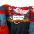 Made in USA 80s Ashley Scott Chimayo Shawl Collar Rug Jacket XL Red Native Wool Concho Button