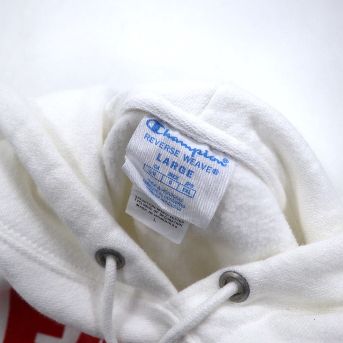 Champion Reverse Weave Pullover Hoodie 2XL White Cotton Fleece Lining EAGLE BASEBALL Blue Single Tag Reprint Made in Honduras