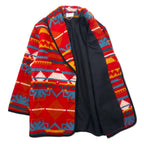 Made in USA 80s Ashley Scott Chimayo Shawl Collar Rug Jacket XL Red Native Wool Concho Button