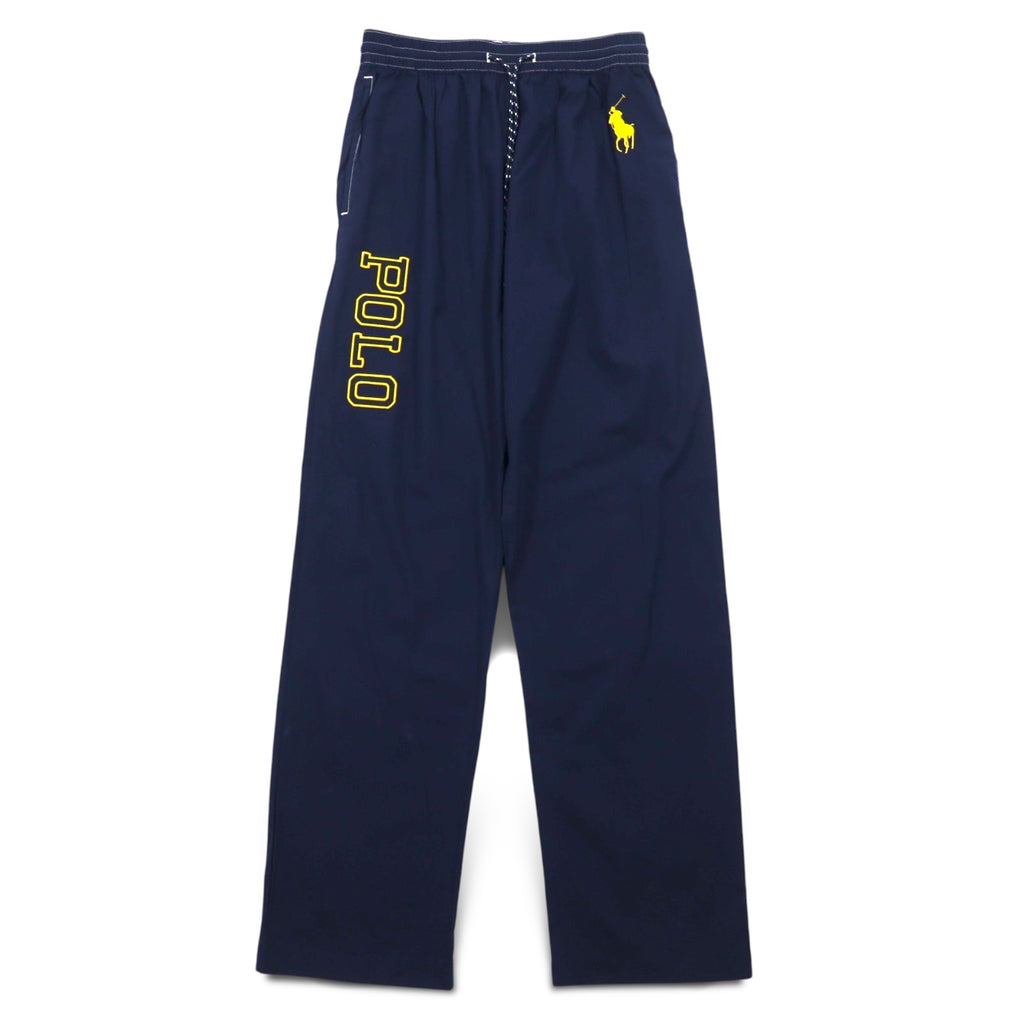 POLO RALPH LAUREN Logo Print Easy Pants S Navy Yellow Cotton Big Pony