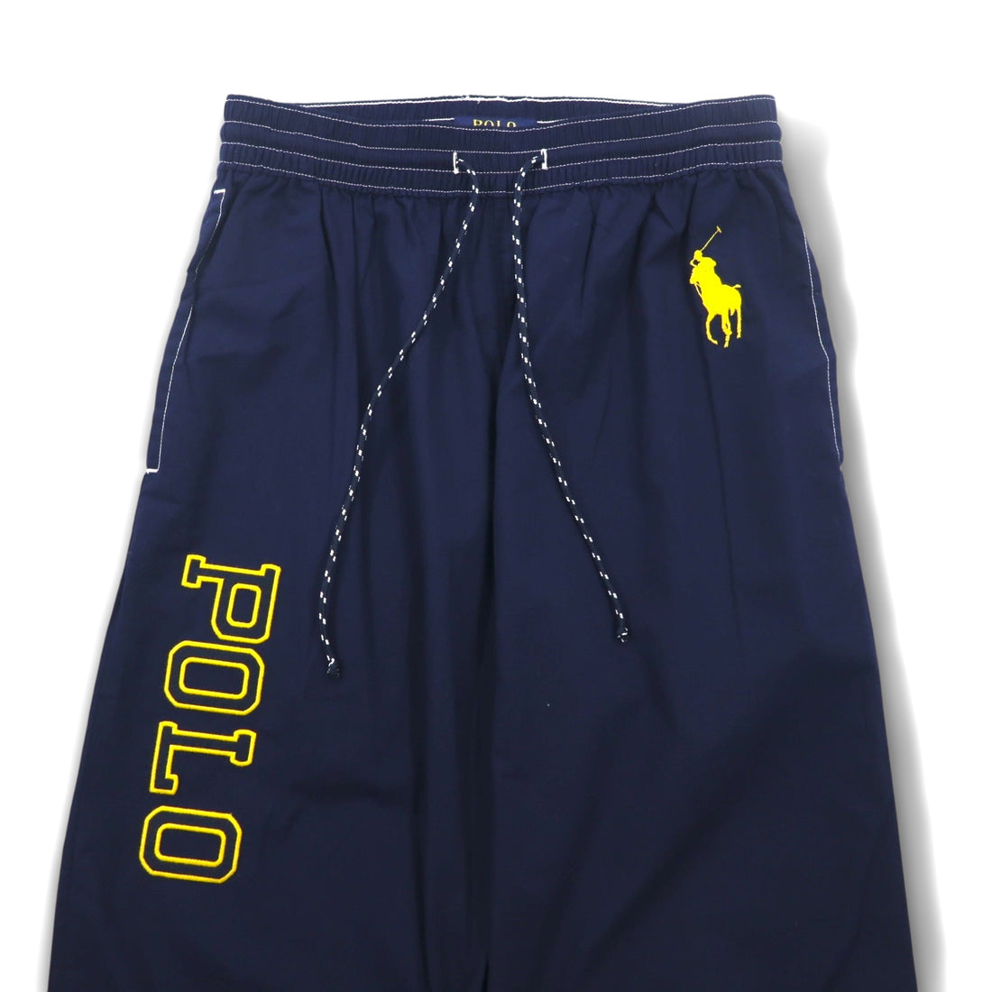POLO RALPH LAUREN Logo Print Easy Pants S Navy Yellow Cotton Big Pony