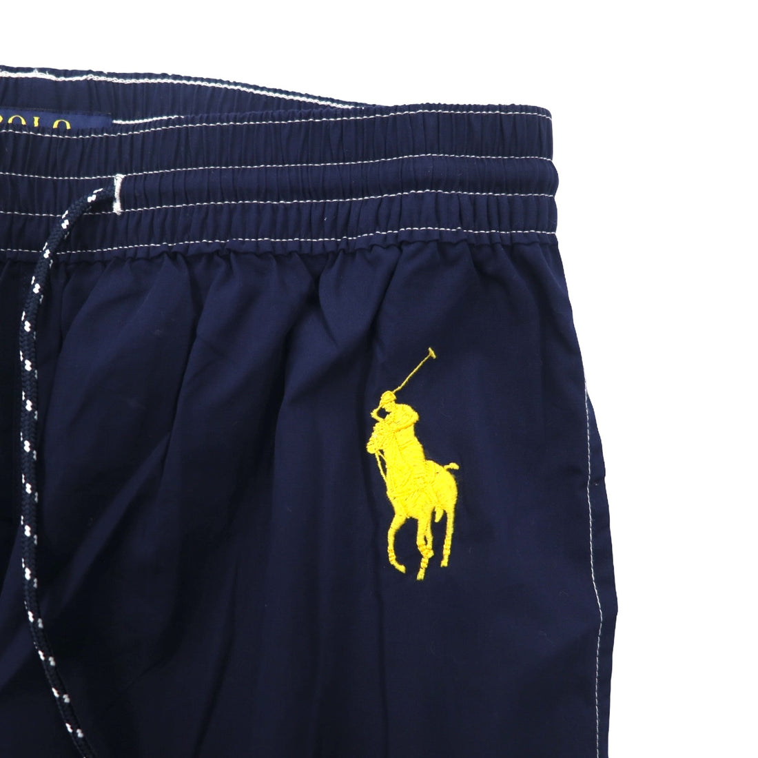 POLO RALPH LAUREN Logo Print Easy Pants S Navy Yellow Cotton Big Pony