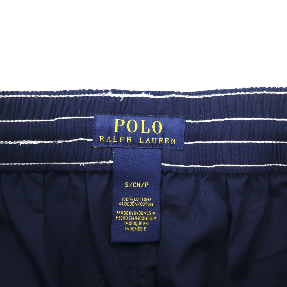 POLO RALPH LAUREN Logo Print Easy Pants S Navy Yellow Cotton Big Pony