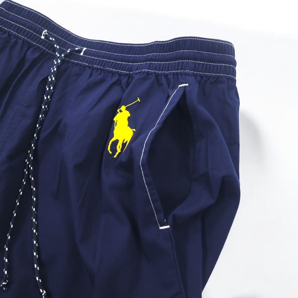 POLO RALPH LAUREN Logo Print Easy Pants S Navy Yellow Cotton Big Pony